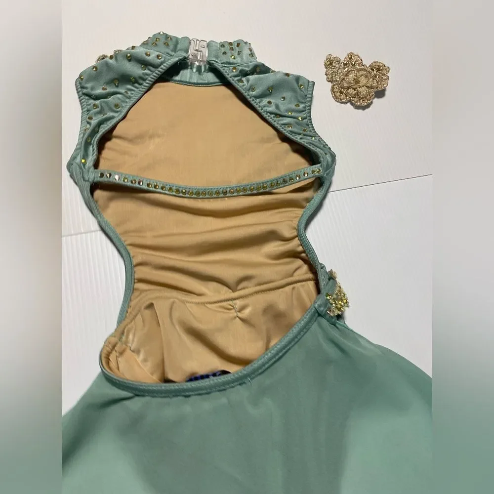 Rare Glamour competition solo dance costume   sage green lyrical SC child